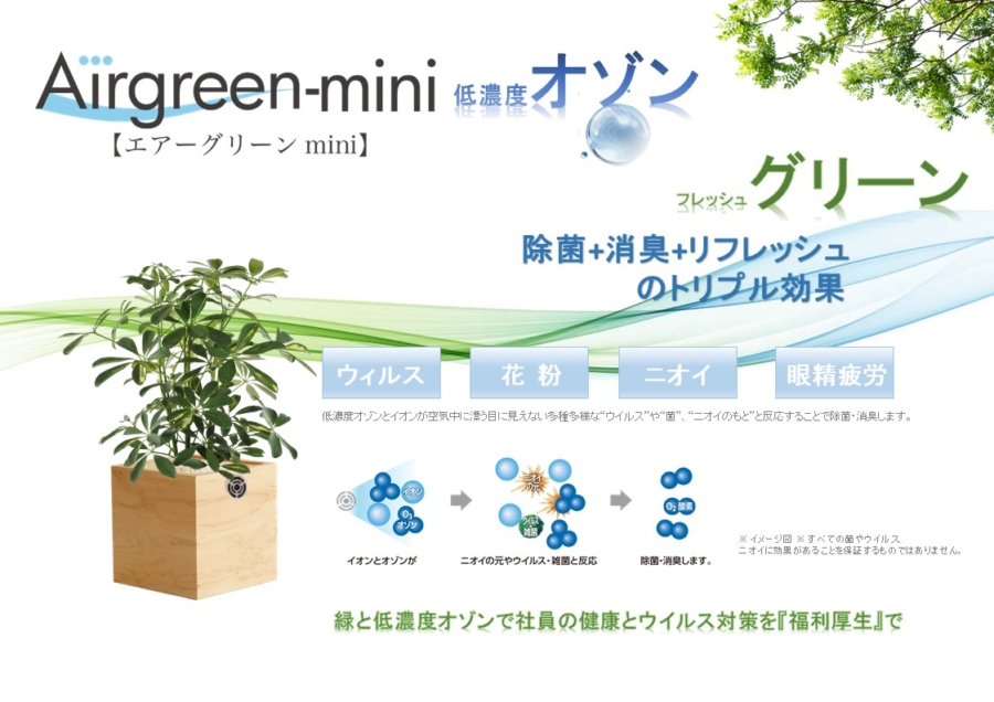 観葉植物と低濃度オゾンで健康管理のお手伝いをいたします。